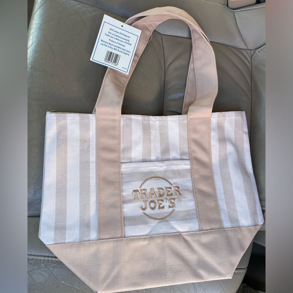 Trader Joe's Striped Mini Canvas Tote Bag NWT
